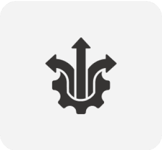 Arrow symbol with gear on gray background.
