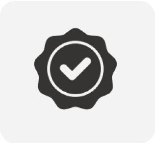 Checkmark badge icon on gray background.